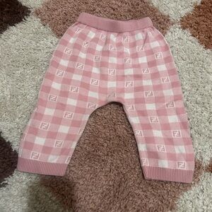 Fendi Monogram Pink Gingham Cotton/Cashmere Baby Logo Pants 9months